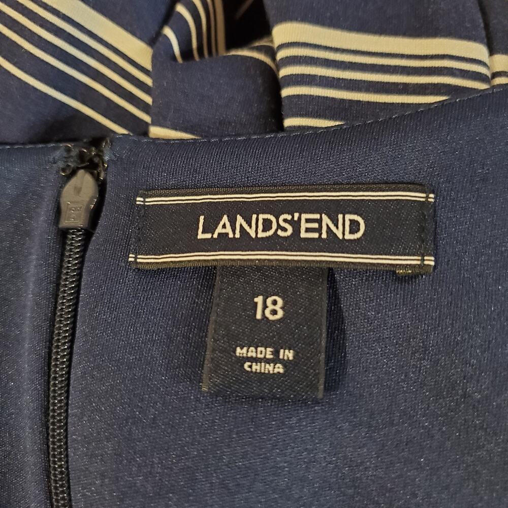 Lands End Striped Sleeveless Sheath Dress Plus Size 18 Nautical Coastal Pockets - Picture 6 of 11